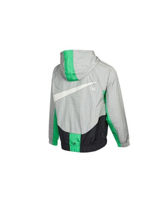 Nike Gray Sportswear Swoosh Contrasting Colors Large Logo Hooded Woven Jacket for men