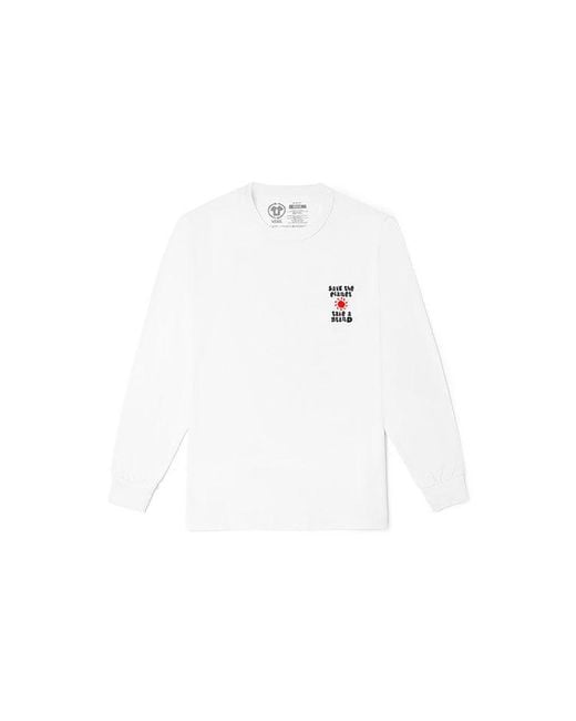 Vans White Earth Pattern Printing Round Neck Long Sleeves T-Shirt for men