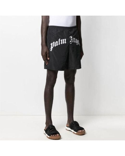 Palm Angels Black Curved Logo Swim Short for men