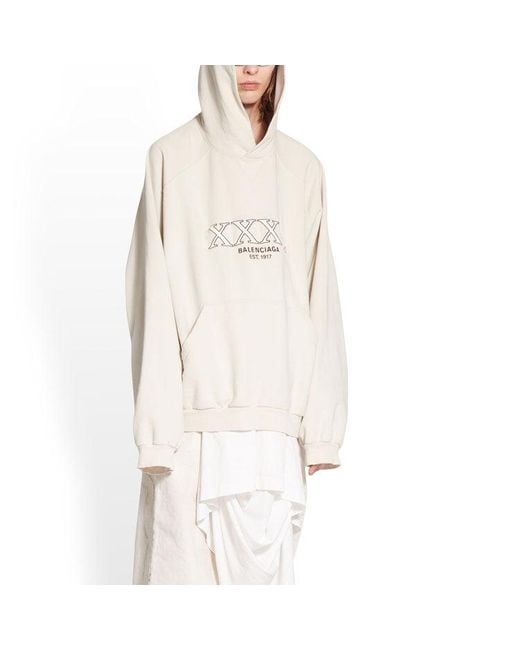 Balenciaga White Xxxl Patched T-Shirt Hoodie Oversized 'Ecru' for men