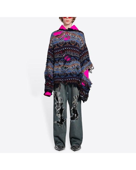 Balenciaga Blue Destroyed Fair Isle Wool-Blend Jumper