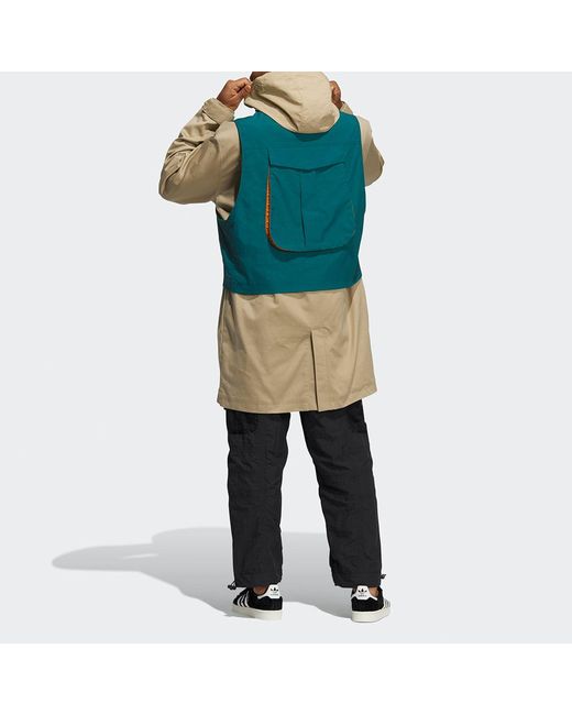 Adidas Blue Originals Mr Parka Detachable Contrasting Colors Vest Mid-Length Hooded Logo Jacket for men