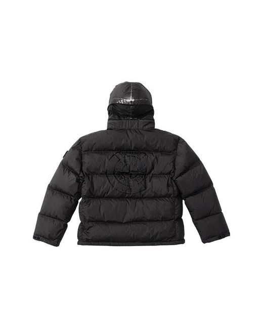 Supreme Black X Stone Island Painted Camo Crinkle Down Jacket for men