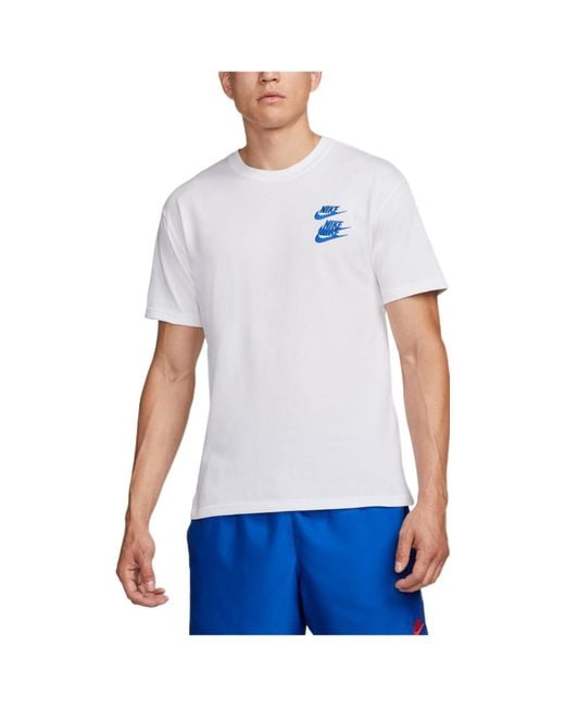 Nike White Sportswear Around The World Subject Embroidered Alphabet Logo Ribbed Round Neck Short Sleeve T-Shirt for men