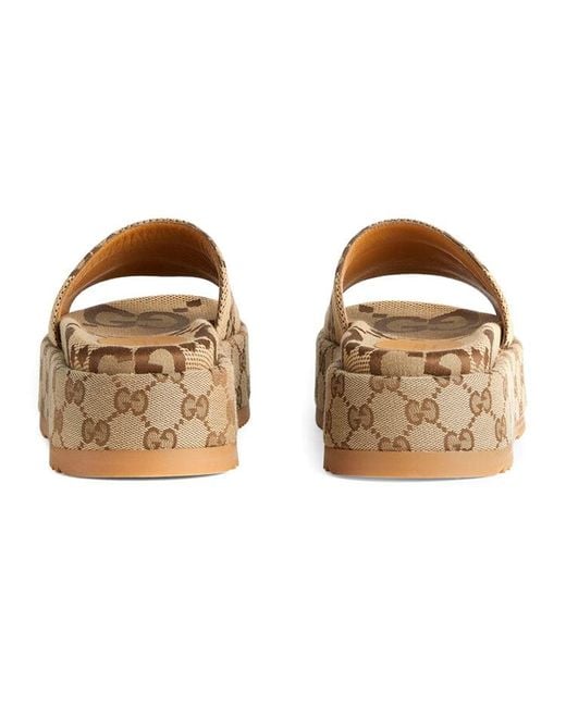 Gucci Metallic (Wmns) Gg Lame Platform Slide Sandal 'Camel Monogram'