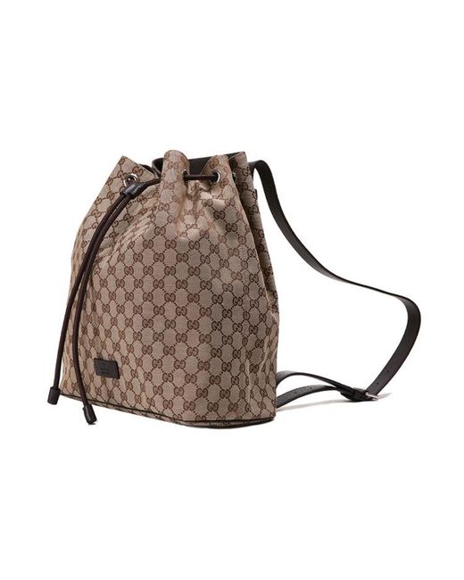 Gucci Brown Logo Drawstring Canvas Bucket Bag Backpack One Size for men