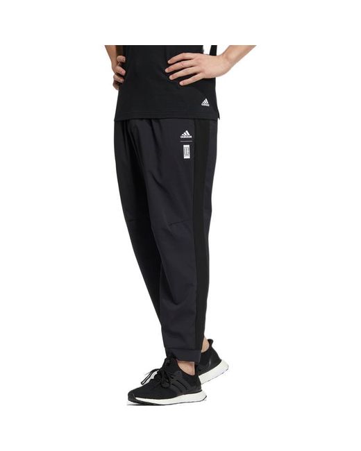 Adidas Black Wj Pnt Solid Color Logo Elastic Woven Sports Pants/Trousers/Joggers for men