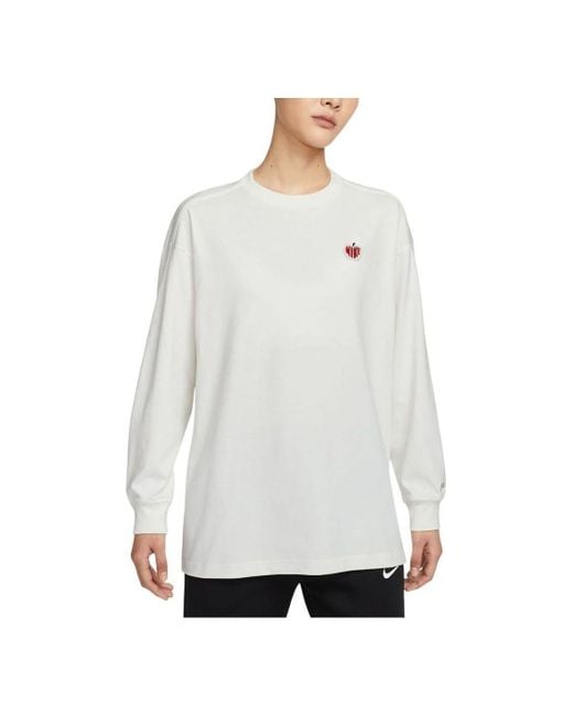 Nike White (Wmns) Sportwear Oversized Long Sleeve T-Shirt Asia Sizing 'Valentine's Day'