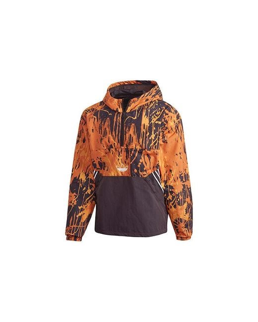 Adidas Brown Originals Tlm 02 Wb Flame Colorblock Stand Collar Hooded Casual Sports Jacket for men
