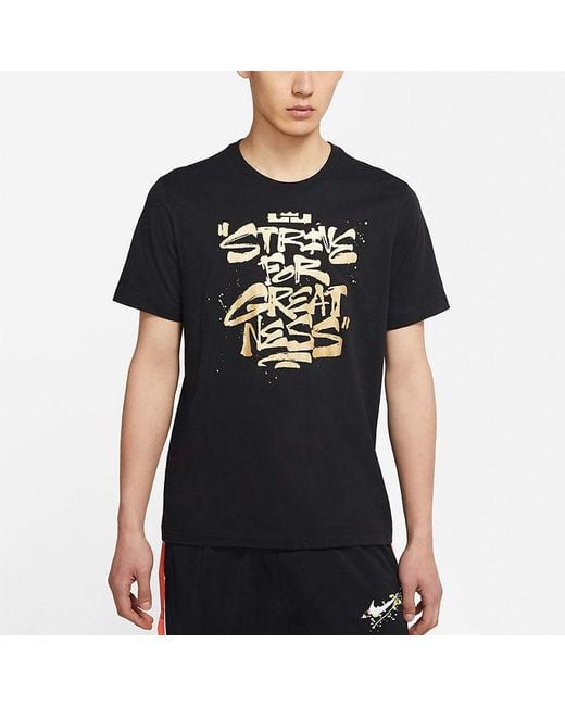 Nike Black Lebron Strive For Greatness Basketball Sports Printing Round Collar T-Shirt for men