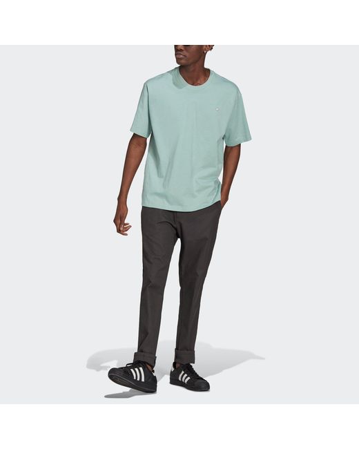 Adidas Green Originals Premium Tee Mini Logo Embroidered Sports Round Neck Short Sleeve Couple Style