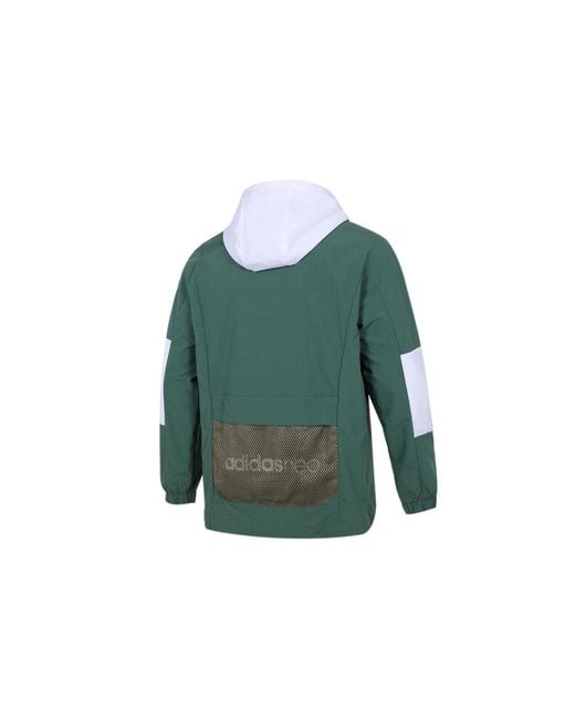 Adidas Green Sports Running Training Casual Half Zipper Hooded Jacket for men