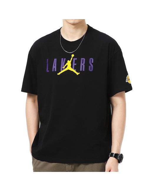 Nike Black Nba Los Angeles Lakers Alphabet Printing Basketball Sports Round Neck Short Sleeve for men