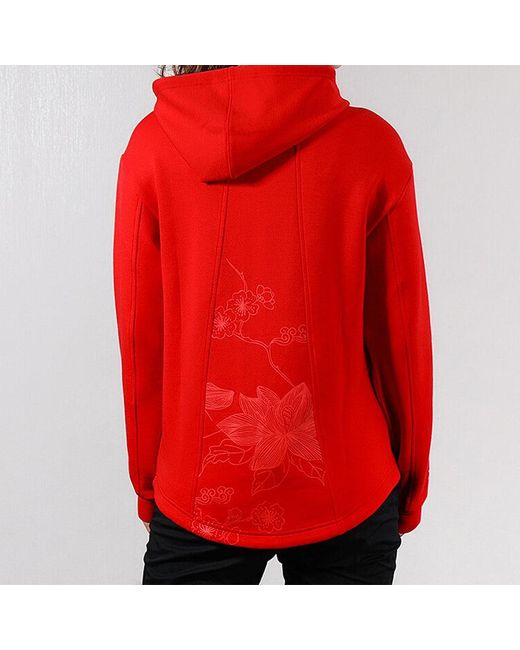 Adidas Red (Wmns) Neo Flowers Printing Sports Drawstring Hooded Jacket
