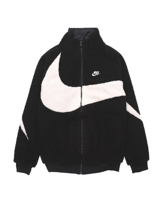 Nike Big Swoosh Large Logo Lamb's Wool Stay Warm Stand Collar Jacket Black  White for Men | Lyst