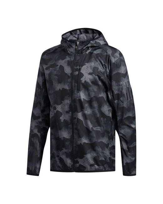 Adidas Blue Sports Training Camouflage Woven Hooded Jacket for men