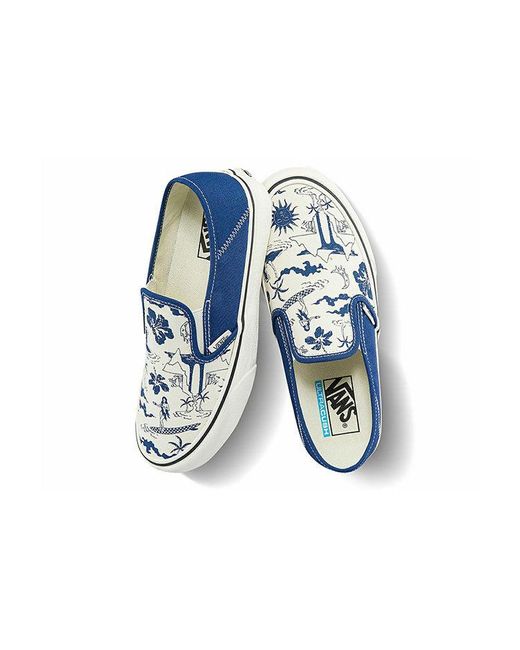 Vans Blue Slip-On Sf Classic Casual Skateboarding Shoes Funny Printing for men
