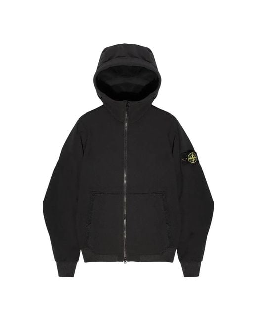 Stone Island Black Soft Shell Hooded Jacket for men