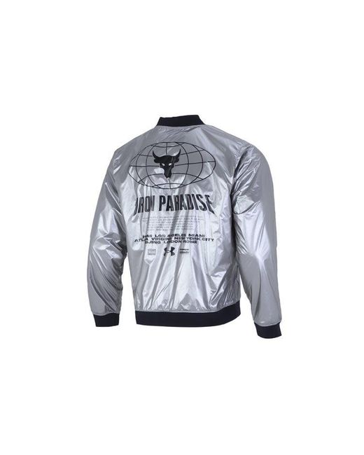 Under Armour Blue Project Rock Disrupt Bomber Jacket 'Metallic Tin' for men