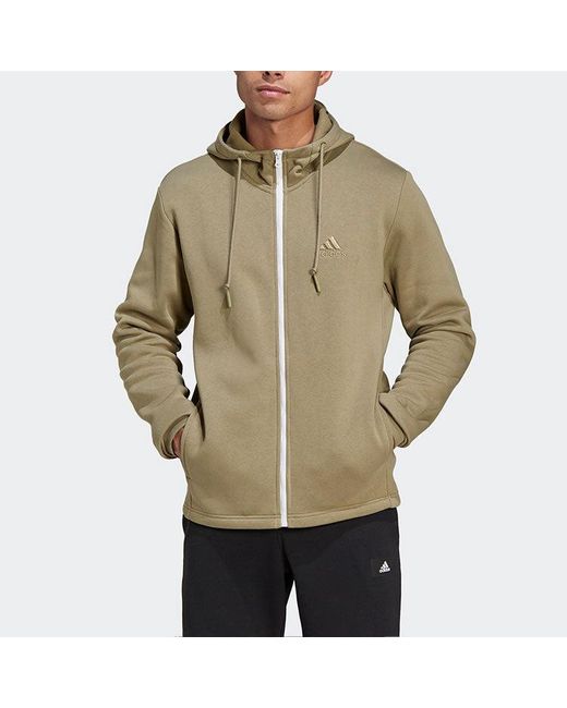 Adidas Green Solid Color Zipper Long Sleeves Sports Hooded Jacket for men
