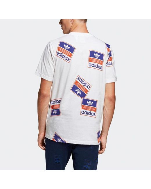 Adidas White Originals Stckerbomb Tee Round Neck Short Sleeve for men