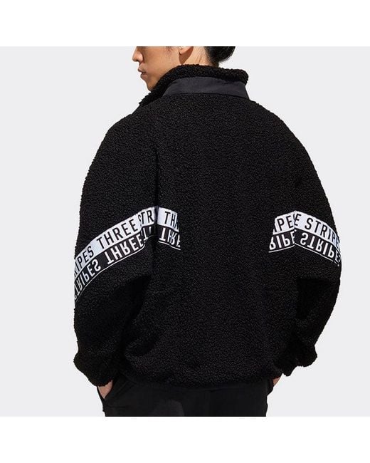 Adidas Black M Mhs Boa Jkt Stand Collar Printing Lamb's Wool Stay Warm Jacket for men