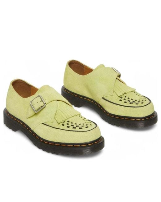 Dr. Martens Yellow Ramsey Suede Kiltie Buckle Creepers 'Lime' for men
