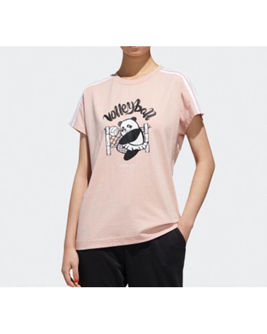 Adidas Pink (Wmns) Neo Panda Tee Printing Loose Short Sleeve