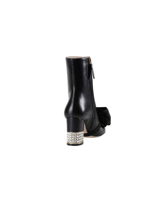 Gucci Black (Wmns) Removable Bow Leather Ankle Boots