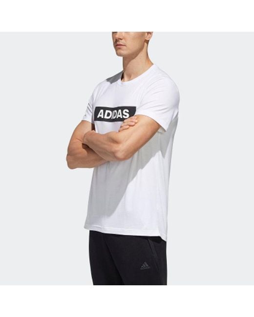 Adidas White M Gfx T Lng Box Contrasting Colors Logo Sports Round Neck Short Sleeve for men