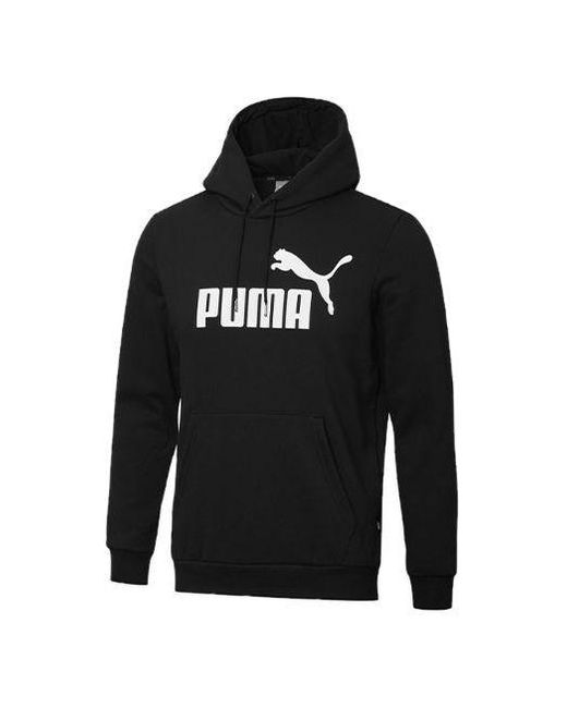 PUMA Black Ess Logo Sports Hooded Printed Fleece for men