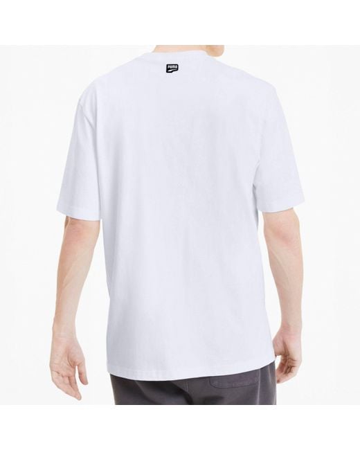 PUMA White Downtown Classical Logo Short Sleeve Tee for men