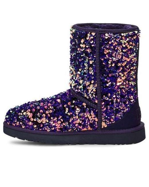 UGG Classic Short Stellar Sequin Snow Boots Black in Blue | Lyst