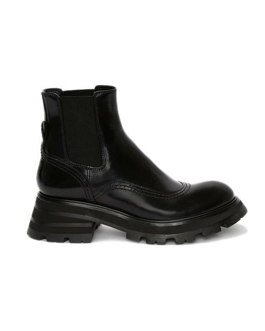 McQueen Black (Wmns) Leather Chelsea Ankle Boots