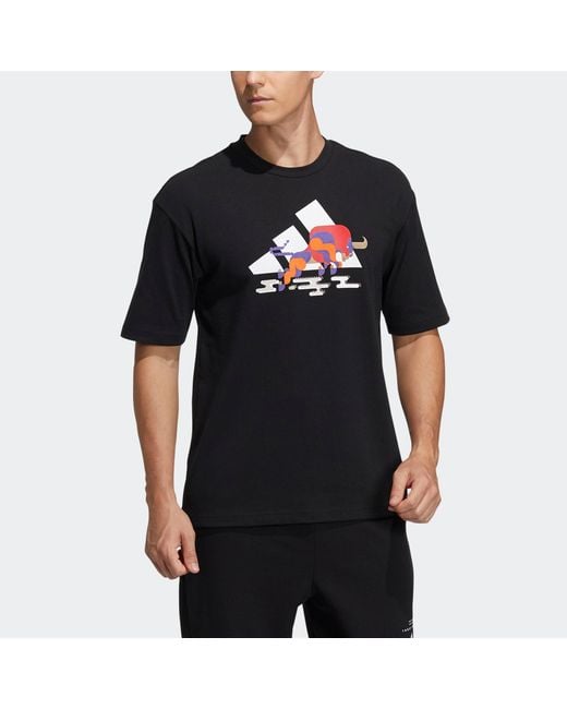 Adidas Black Cny Gfx T Subject Pattern Training Sports Short Sleeve for men
