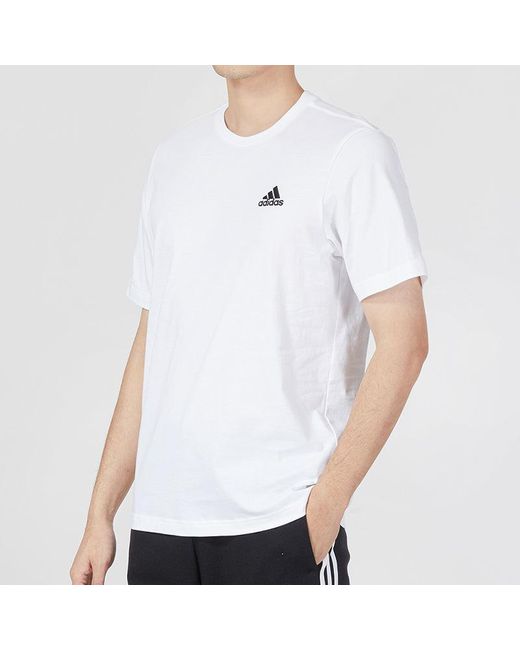 Adidas White Essentials Single Jersey Embroidered Tee for men