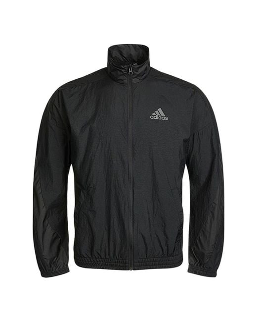 Adidas Black Logo Printing Solid Color Stand Collar Jacket Autumn for men