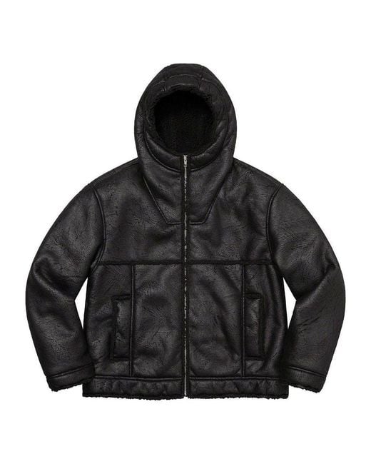 Supreme Black Faux Shearling Hooded Jacket for men
