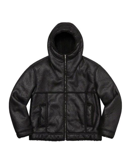 Supreme Black Faux Shearling Hooded Jacket for men