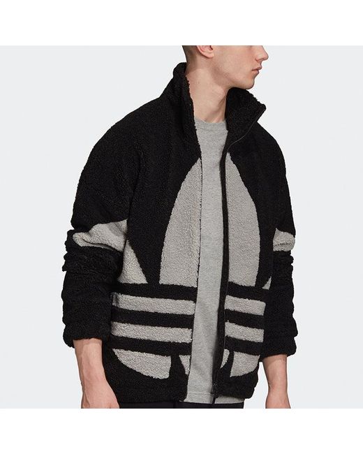 Adidas Black Originals Contrasting Colors Large Logo Pattern Lamb's Wool Jacket for men