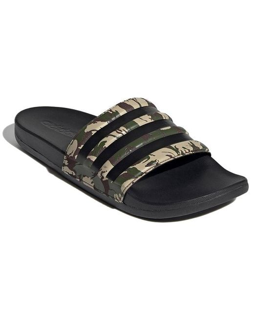 Adidas Black Adilette Comfort Slides 'Wild Pine Camo' for men