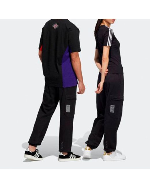 Adidas Black Originals X Melting Sadness Crossover Series Casual Splicing Sports Pants/Trousers/Joggers for men