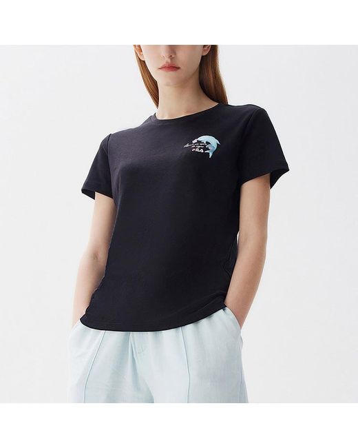 Fila Black (Wmns) Dolphin Printing Round Neck Short Sleeve