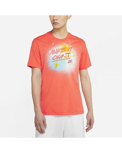 Nike Orange Sportswear Splash Ink Alphabet Printing Sports Short Sleeve for men