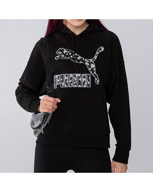 PUMA Black (Wmns) Logo Floral Graphic Hoodie