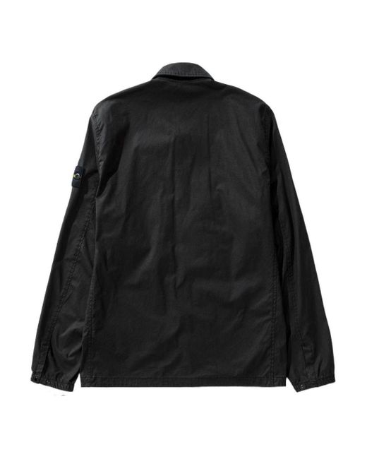 Stone Island Black Compass Patch Zip Up Shirt for men