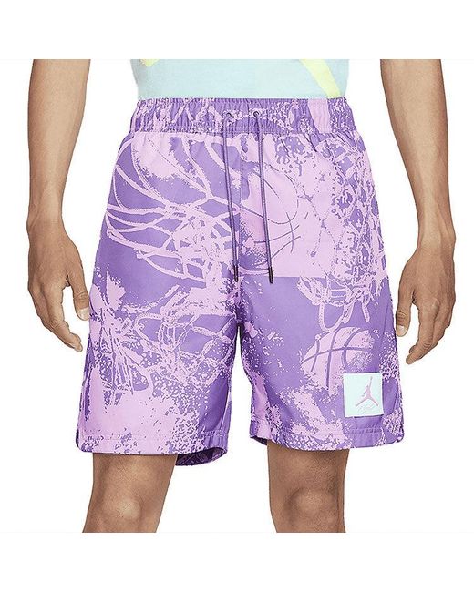 Nike Blue Flight Full Print Basketball Sports Woven Drawstring Shorts for men