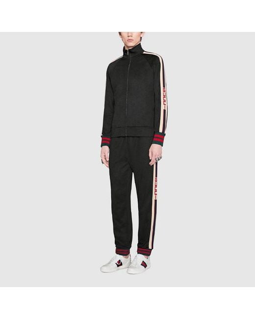 Gucci Black Classic High-Tech Knit Colorblock Casual Bundle Feet Sports Long Pants for men