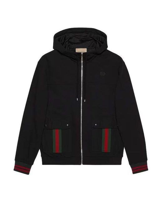 Gucci Black Cotton Jersey Hooded Jacket With Web for men