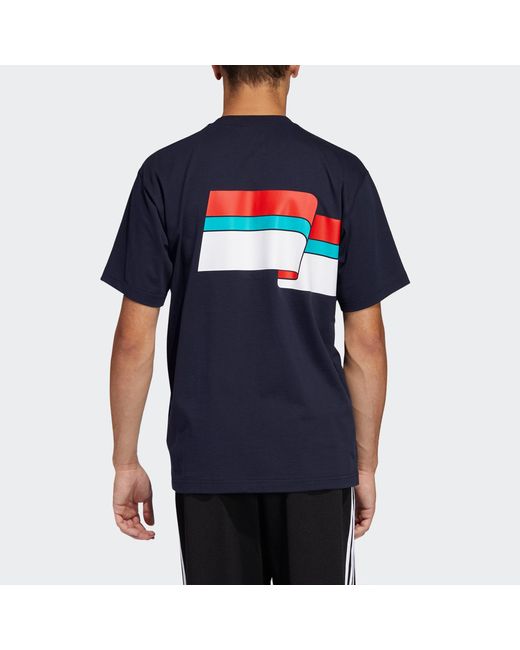 Adidas Blue Originals Ripple Tee Colorblock Printing Sports Short Sleeve for men